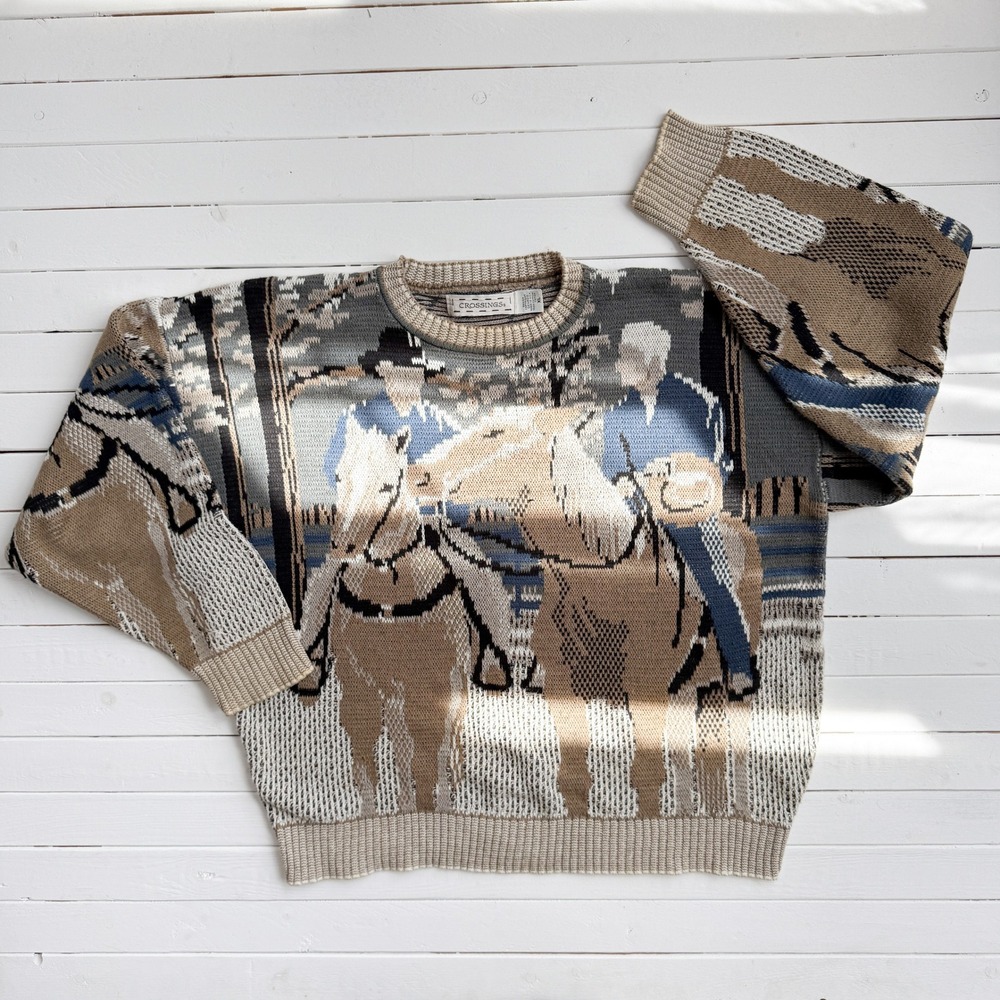 vtg‎ Crossings jockey equestrian horse rider woven cotton sweater